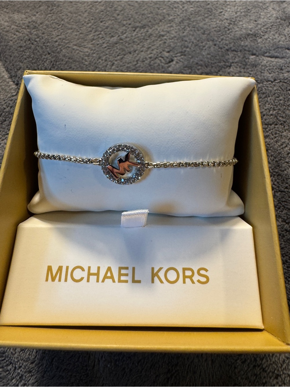 Michael Kors Silver Tone Pavé MK Circle Bracelet